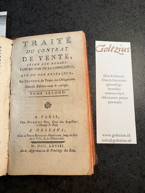 POTHIER, R.J., Traité du Contrat de Vente, selon les Règles tant du For de la Conscience, que du For Extérieur.