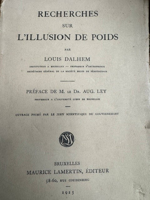 DALHEM, LOUIS:, Recherches sur L' illusion de poids.