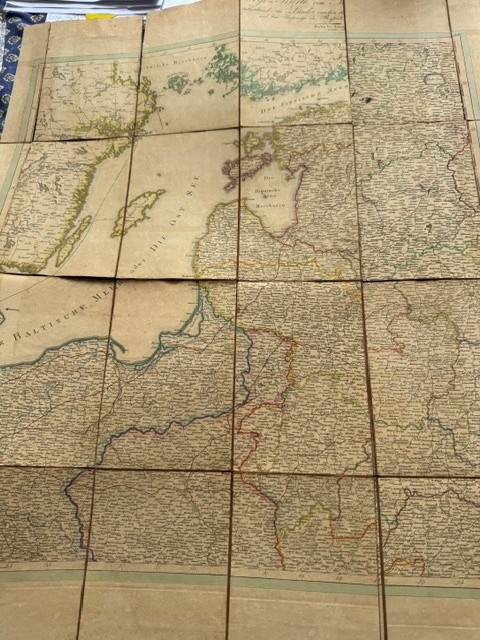Map paper on linen of Ostsee (Oostzee), Baltic sea and surroundings, 19th century by
