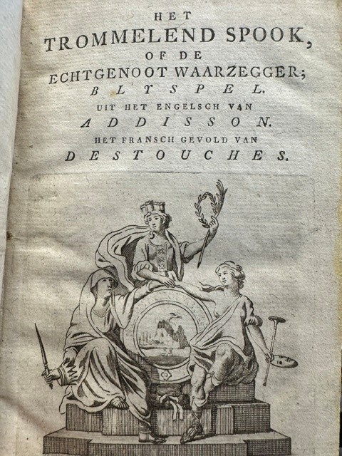 iHet trommelend spook, of De echtgenoot waarzegger : blyspel / uit het Engelsch van Addisson ; het Fransch gevolgd van Destouches. Owned by Naret Koning-Majofski.