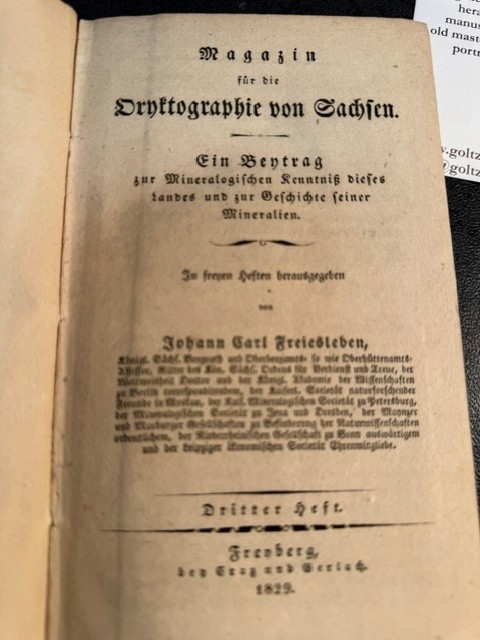 FREIESLEBEN, J.C., Magazin für die Oryktographie von Sachsen. Ein Beytrag zur mineralogischen Kenntniß dieses Landes und zur Geschichte seiner Mineralien, heft 3-9.