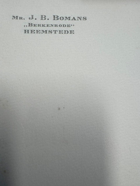 Mr. J. Bomans, Berkenrode Heemstede. Original stationary/briefpapier.
