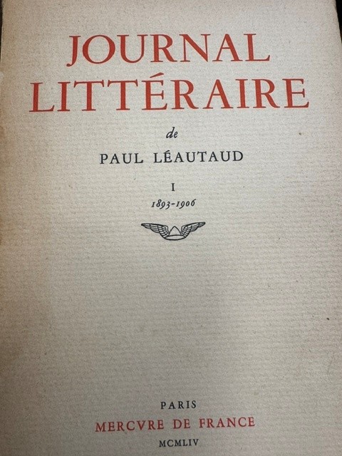 LÉAUTAUD, P., Journal littéraire. I 1893-1906.