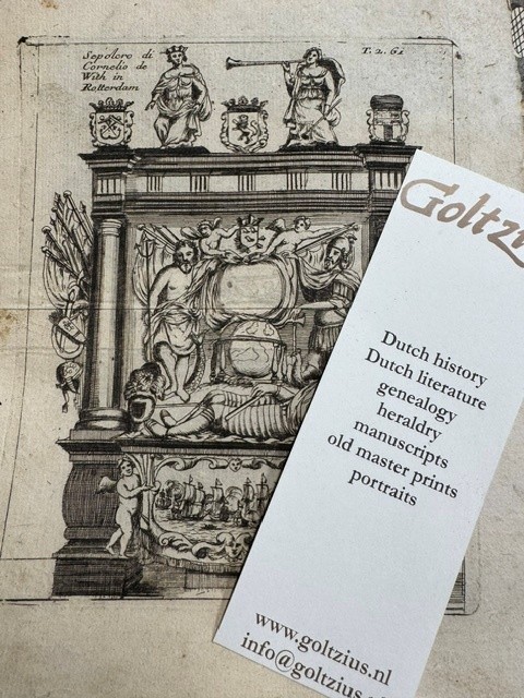 Original engraving of the funerary monument of admiral Witte Corneliszoon de With (1599-1658) in the St. Laurenskerk Rotterdam.