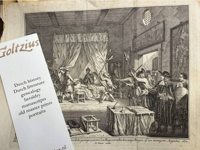 FOKKE, S. / WAGENAAR J., De broeders Kornelis en Joan De Witt in een vertrek der gevangen poorte in den Haage overvallen door eenige burgers 1672.