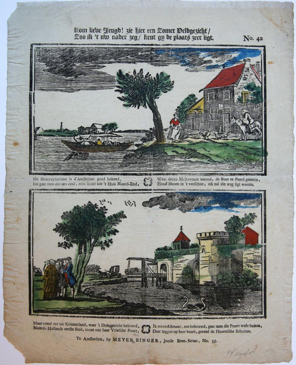 Centsprent: Kom lieve Jeugd! Zie hier een Zomer Veldgezicht / Zoo ik ‘t uw nader zeg / kent gy de plaats zeer ligt. No. 42.