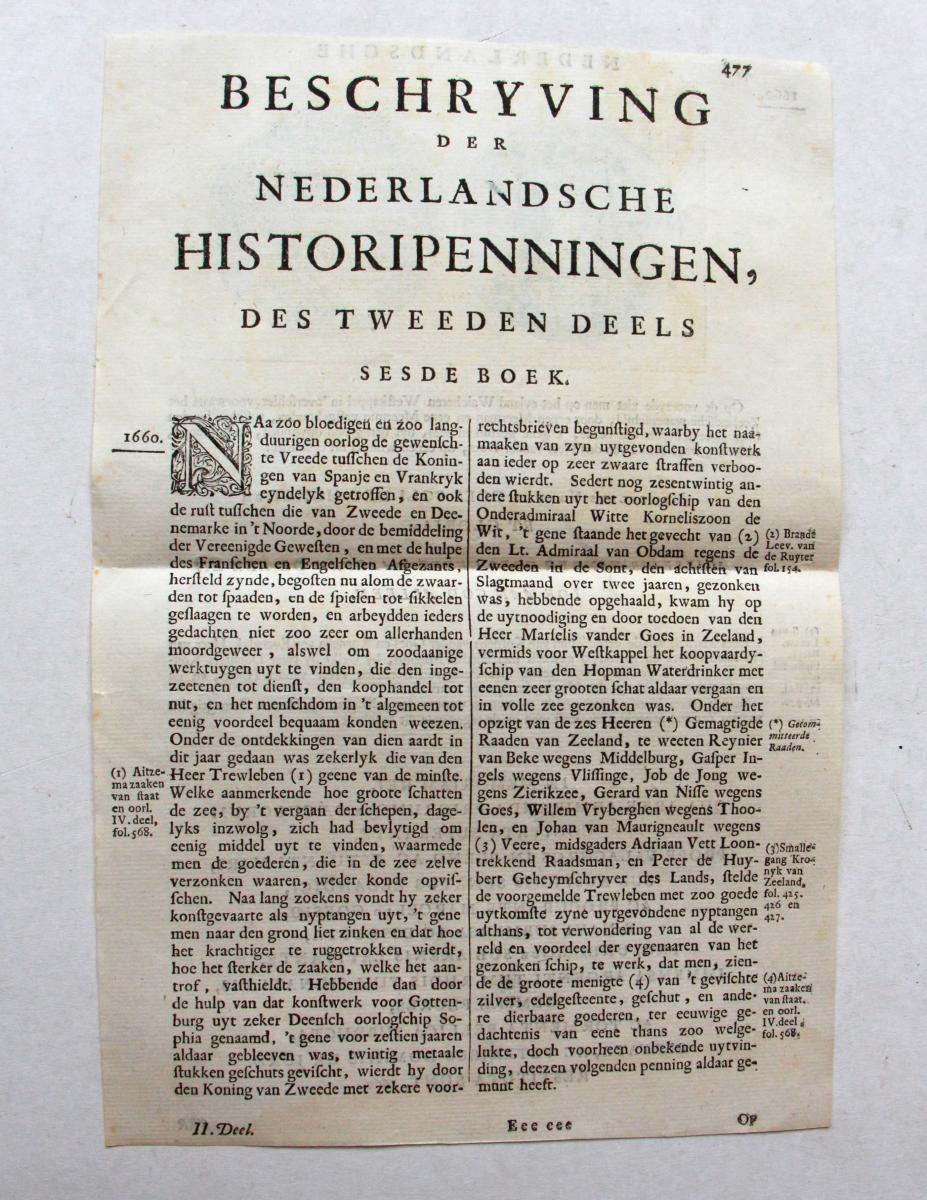 Pamphlet regarding Historical medals and Walcheren, 1660 (pamflet historiepenningen en Walcheren).